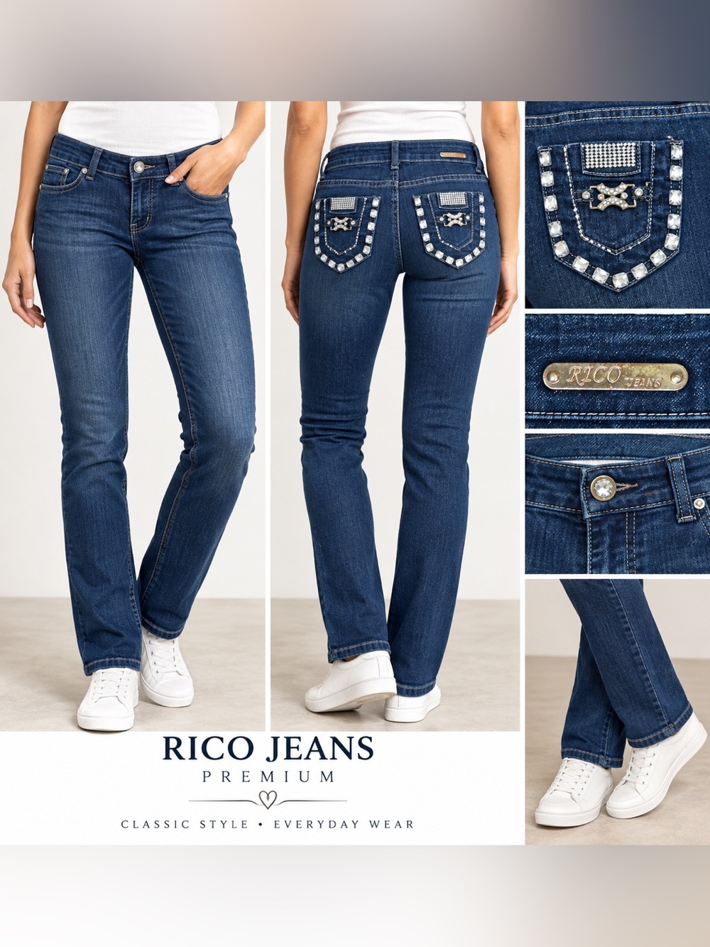 Rico Jeans Premium Women’s Size 7 Rhinestone Bling Dark Wash Jeans